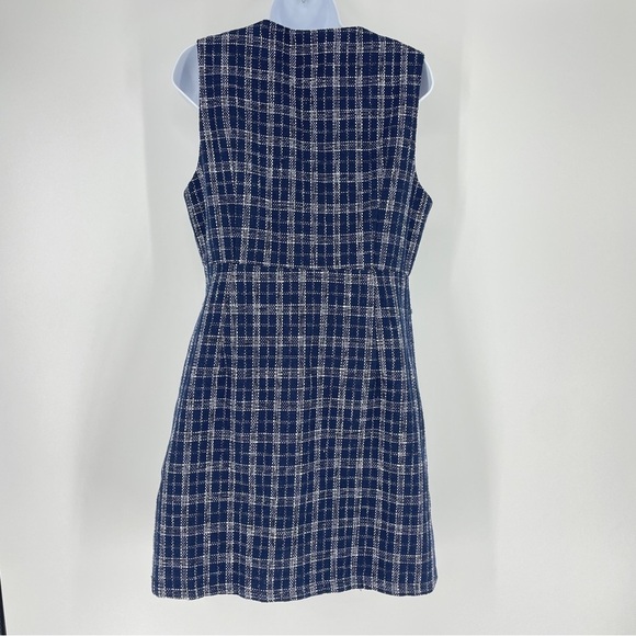V Neck Button Down Pockets Vintage Sleeveless Plaid Tweed Dress - Picture 5 of 9